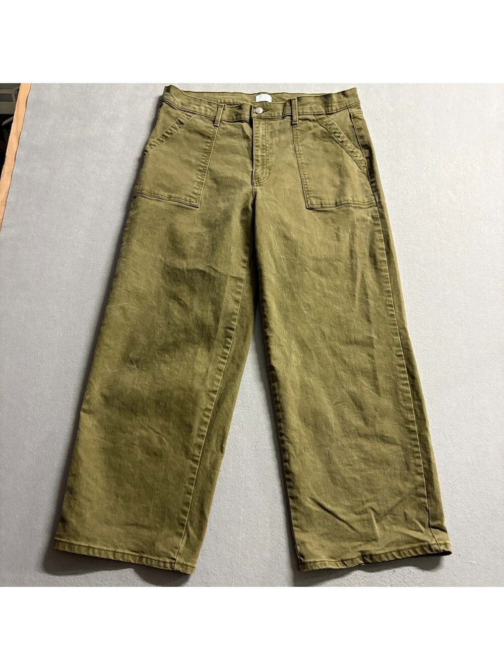 Time and Tru Womens Wide Leg Pants Size 18 Olive Green Cotton Stretch Crop